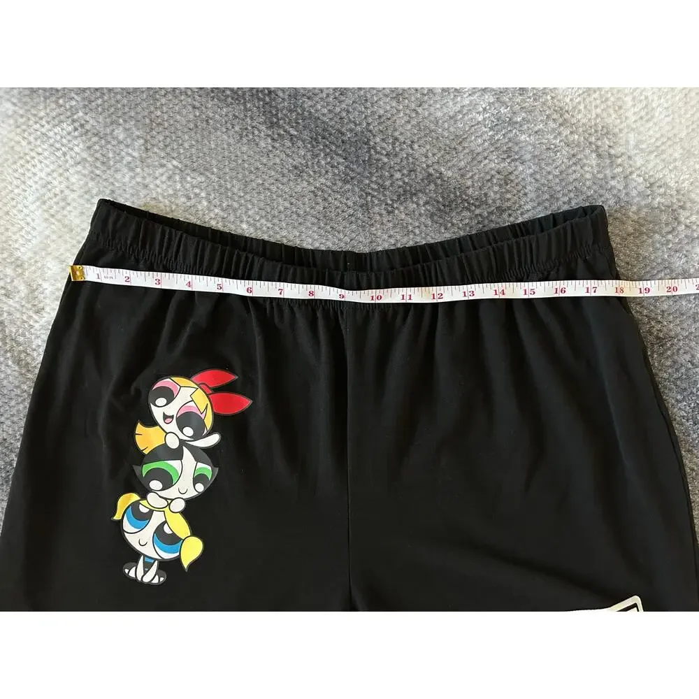 Romwe Powerpuff Girls Cartoon Letter Graphic Biker Black Shorts Plus Size 3XL - Picture 9 of 14